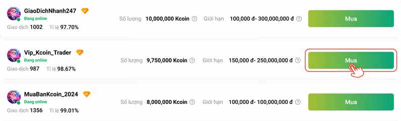 Đợi người bán xác nhận và mở kháo Kcoin