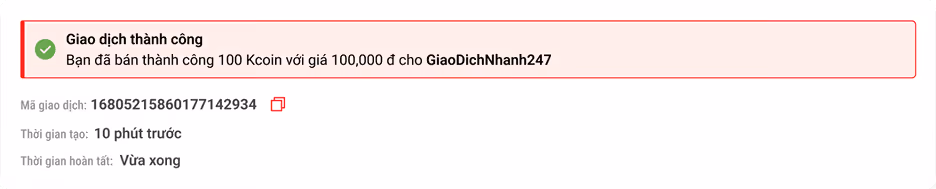 Xác nhận đã nhận tiền và mở khóa Kcoin